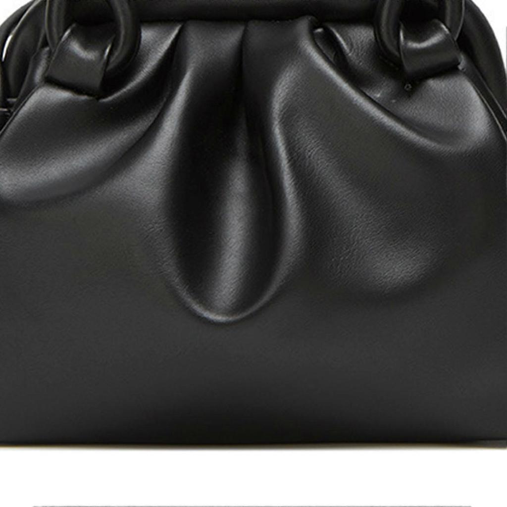 Women's Large Capacity PU Pleated Shoulder Bag Multifunctional Elegant Daily Party Travel Handbag Black One Size