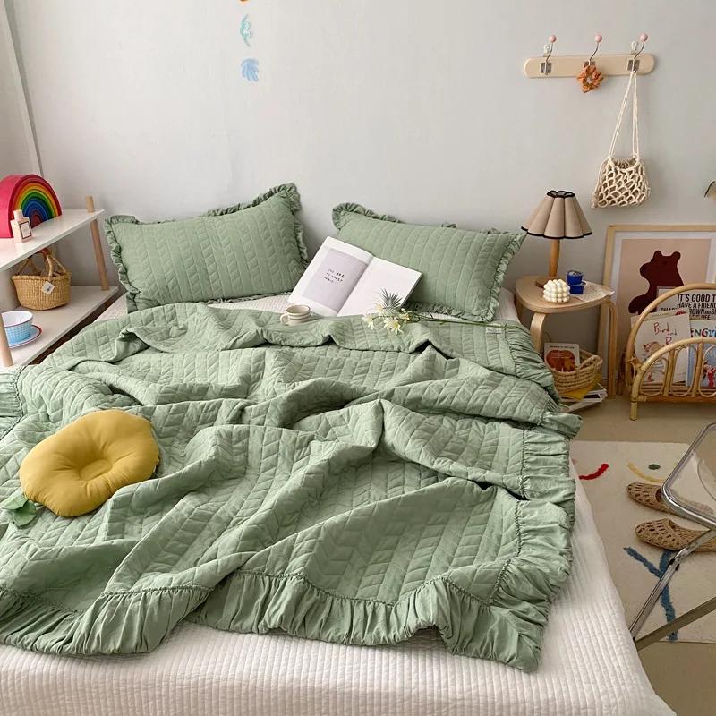 Korean Ruffles Quilted Summer Comforter Set Soft Skin-friendly Thin Blanket High Quality Princess Pleated Quilts