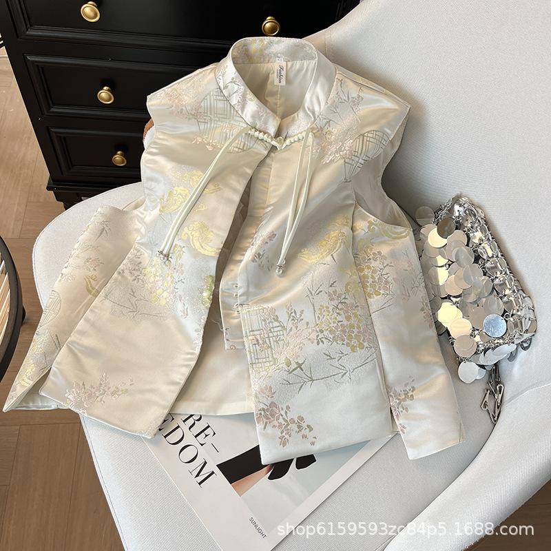 2025 Early Spring Satin Vest Women's Sleeveless Top Vest Jacquard Button Vest