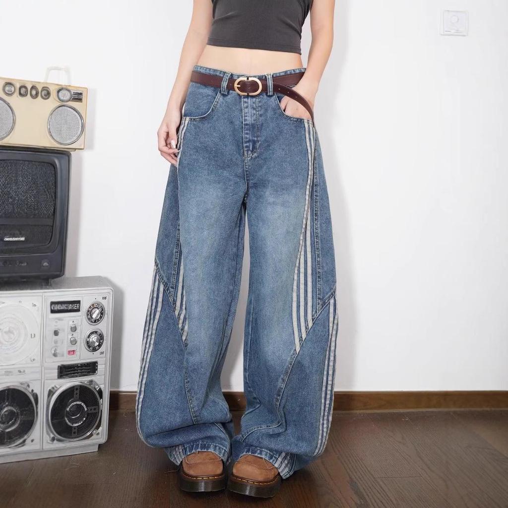 Women's High-Waisted Blue Wide-Leg Jeans - Slimming, Hip-Covering, and Height-Enhancing, Spring/Summer 2025 Collection