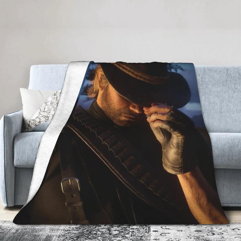 Arthur Morgan RDR Video Game Flannel Blanket Super Soft Winter Bedding Throw for Boys Girls Outdoor Fun Bedspread Cover