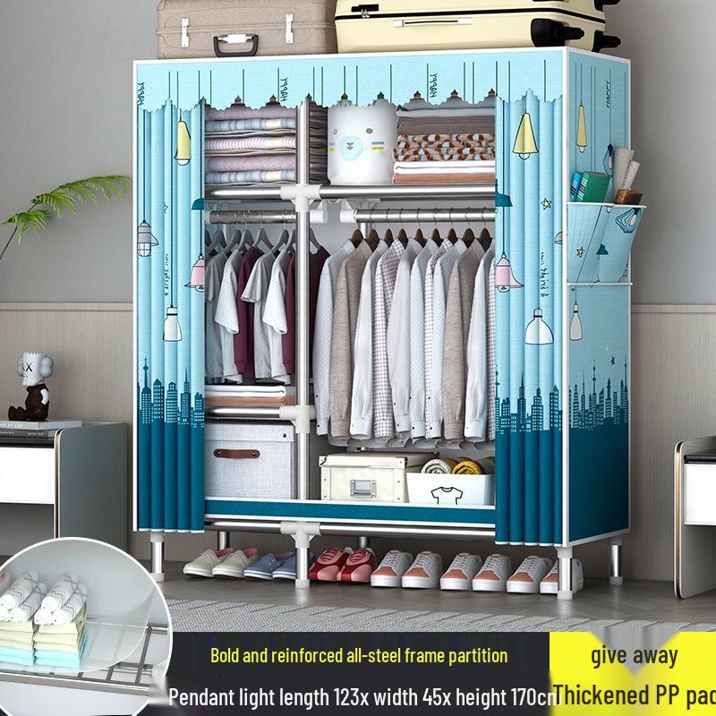 Sturdy All-Steel Cloth Wardrobe: Durable Bedroom Storage Cabinet for Easy Assembly