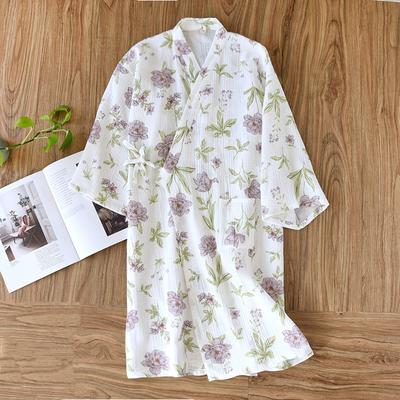 Spring/Summer Kimono Women's Bathrobe 100% Cotton Crepe Kimono Nightgown Cute Home Robe Bath Robe Robes For Women