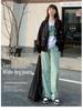 Mint Green Plus Size High-Waisted Wide-Leg Floor-Length Jeans for Women