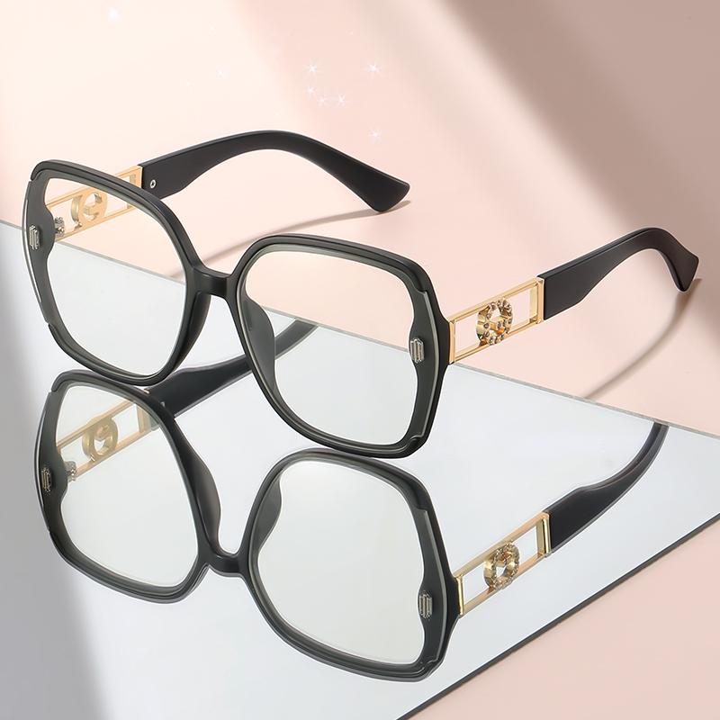 Minimalist Style Large-Frame Flat Glasses With Metal Links And Hollowed-Out Decorations High-End And Simple Glasses