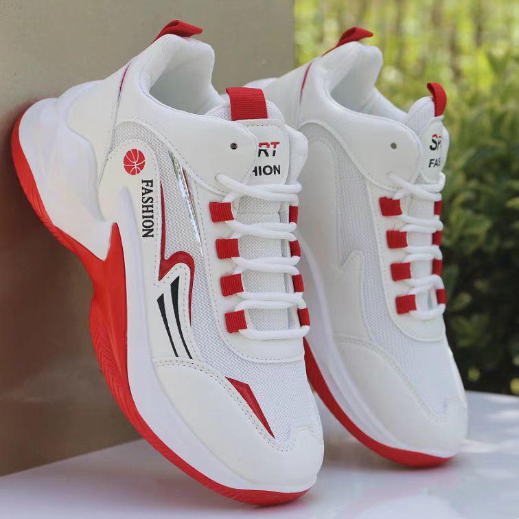 2025 Spring Men's High-Top Leather Basketball Sneakers - Red Mesh