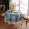 Floral Linen Cotton Tablecloth With Tassel Blue Retro Table Table Cover Round Dining Table Cover Tea Cloth Desktop Decoratio