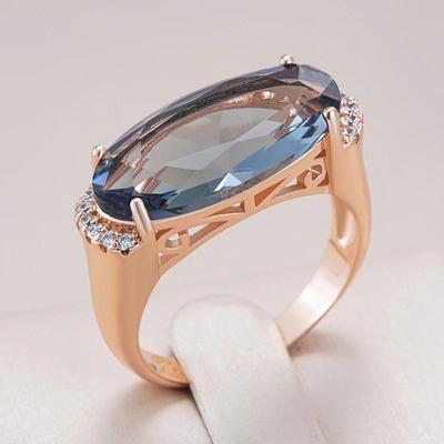 Women Luxury Gray Large Zircon Golden Rings Wedding Party Personality Jewelry Oval Geometric Rings Accessories