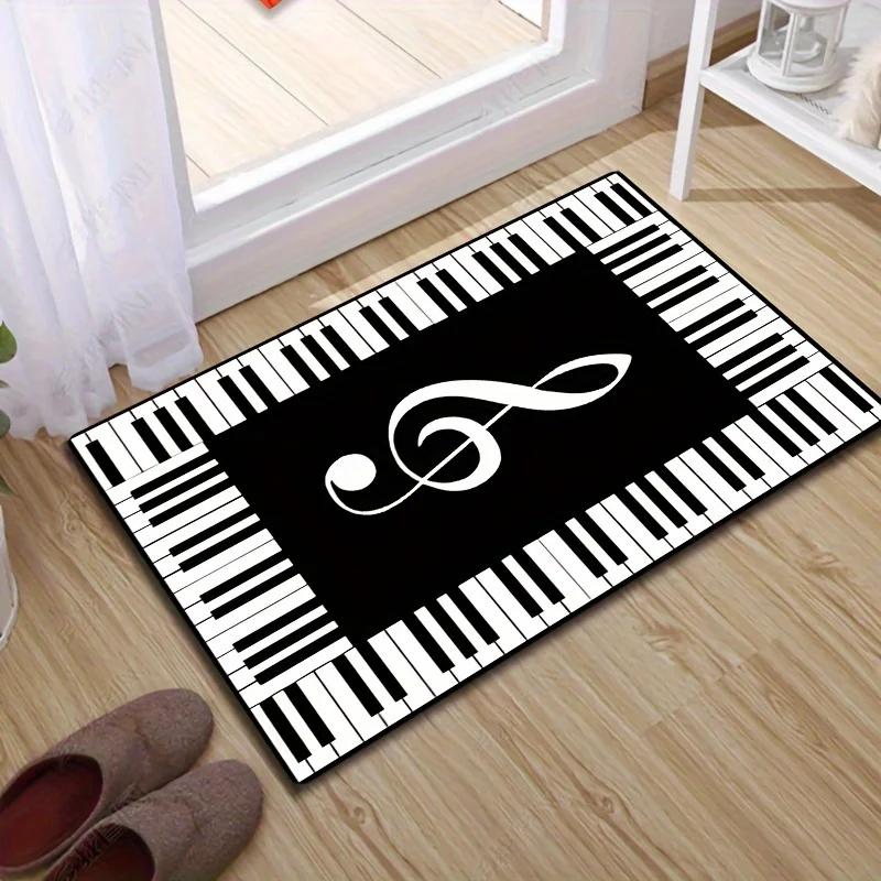 1pc Creative musical note print door blanket stylish piano keyboard carpet suitable for living room bedroom kitchen bathroom