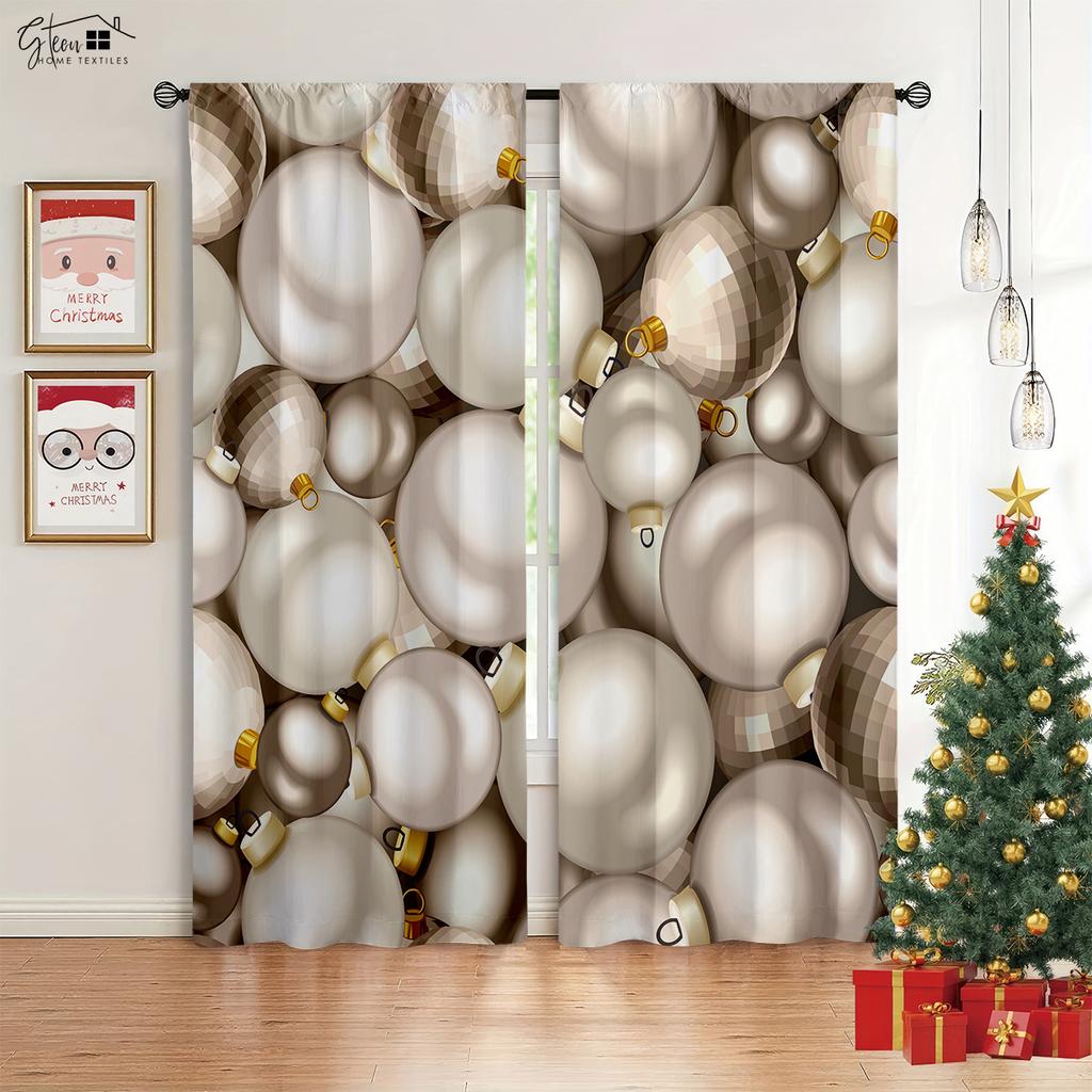 Weihnachten 3D-gedruckte Vorhänge Weihnachtsbaum Geschenk Wohnzimmer Schlafzimmer Kinderzimmer Neujahr Feiertagsdekoration Vorhänge 2 Stück