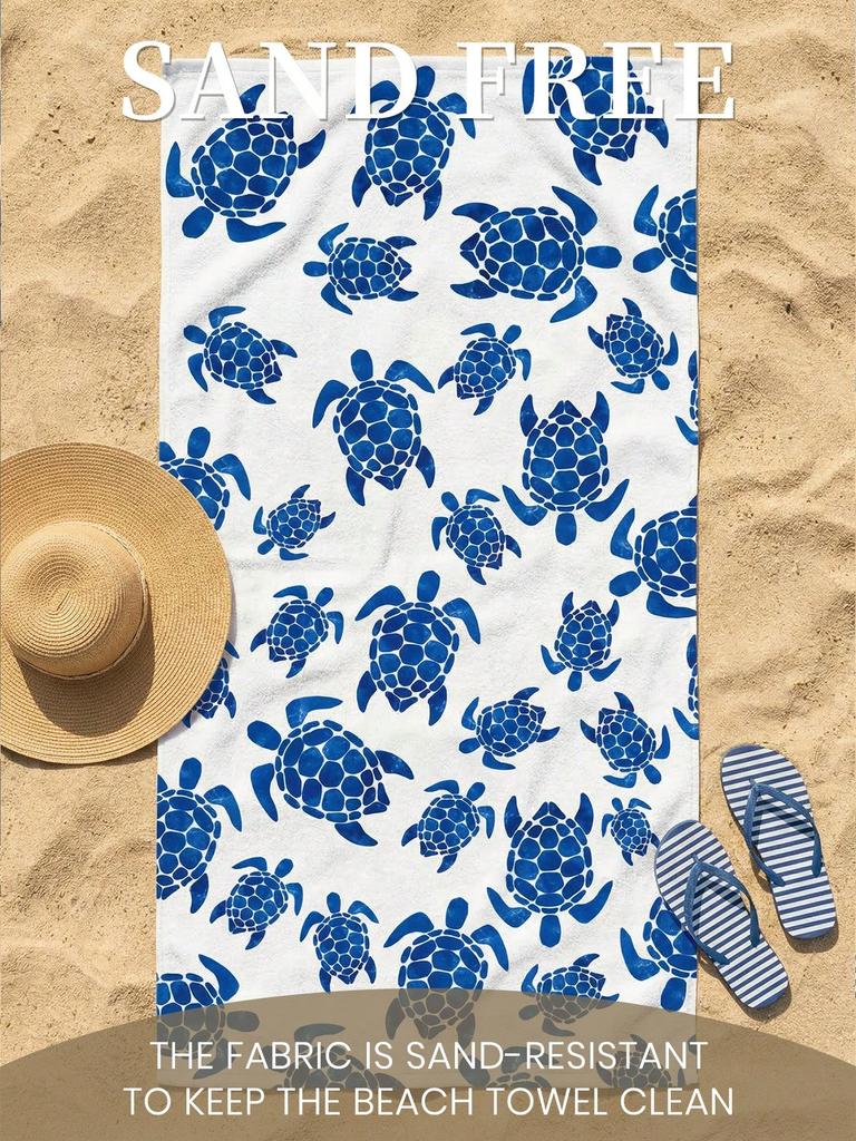 1PC Blue Sea Turtle Print Quick Dry Lightweight Breathable Comfortable Beach Towel for Summer Pool and Outdoor Activities