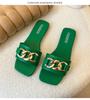 Summer Fashion Modern Slippers Women Flat Pleated Solid Leather Chain Decoration Rubber Sole Sexy Slides Ladies Summer Footwear