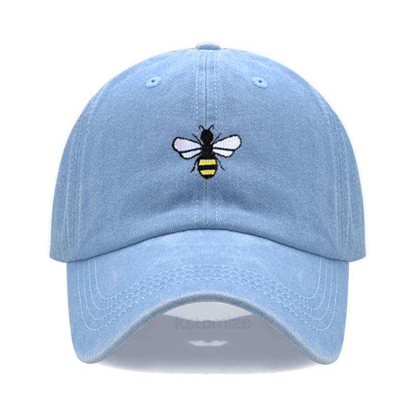 Washed Cotton Honeybee Embroidery Baseball Caps For Men Women Dad Hat Adjustable Snapback Cap Dropshipping