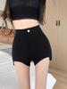 Women's Black High Waist Wide Leg Slim Fit Autumn Shorts