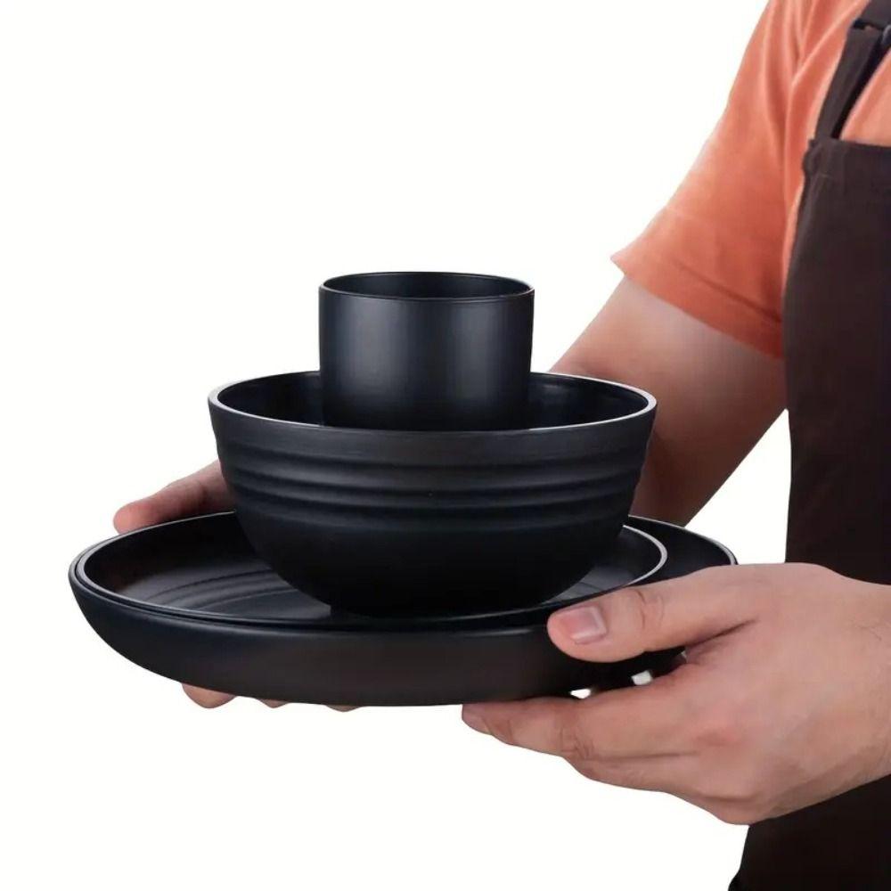 16pcs/Set Wheat Straw Tableware Set Thickened Set of Dishes Utensils Set  for Family Gatherings