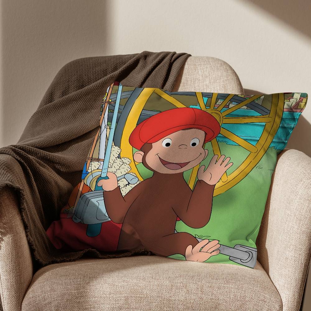 zoo Curious cute George Pillow Case Square DoubleSided Printing Short Plush Sofa Cushion Cover Bedroom Bedside Pillow