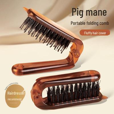 Portable Folding Boar Bristle Comb: Dual-Purpose for Straight & Curly Hair, Unisex Travel Massage Comb