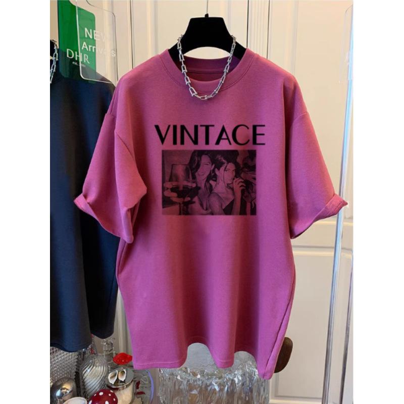 T-shirt z krótkim rękawem dla kobiet na lato nowy czysta bawełna średniej długości okrągły dekolt wszechstronny casualowy top pomniejszający wiek