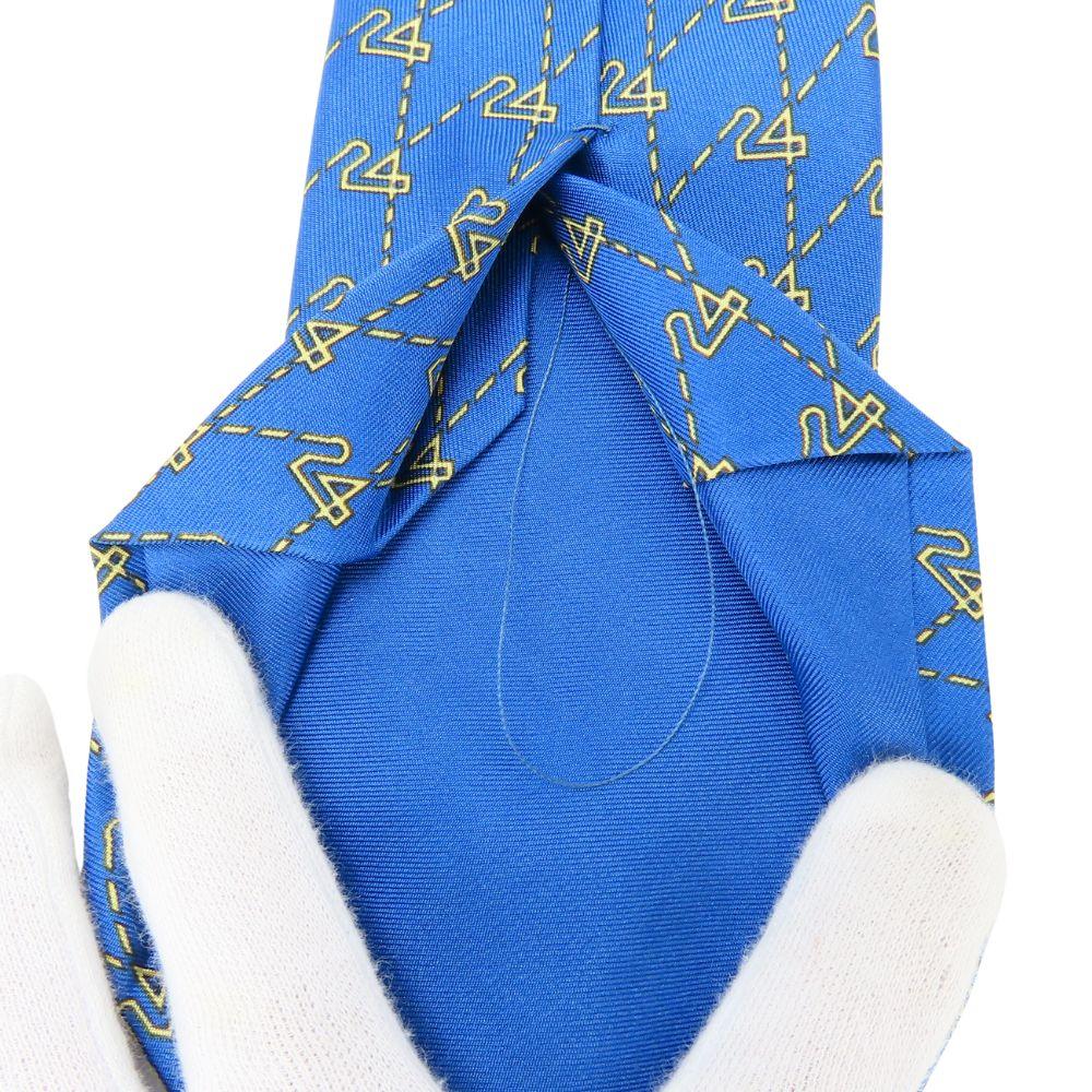Used HERMES Tie 24 Overall Handle Silk Blue Gold Suit