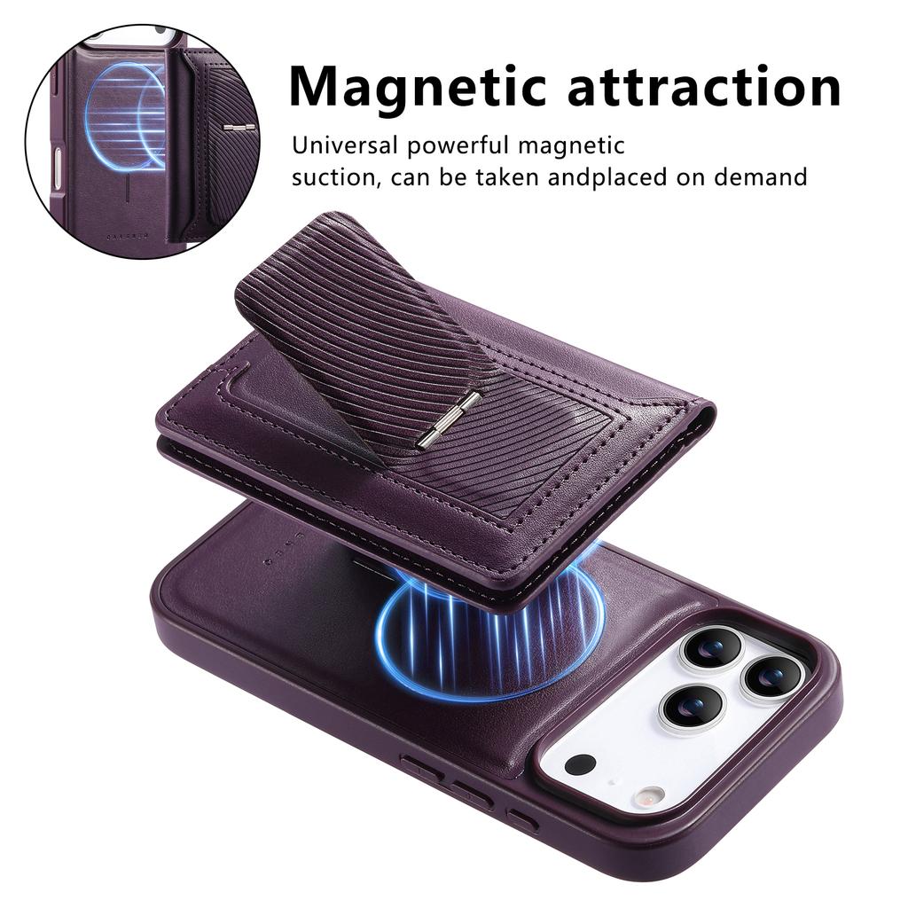 CASENEO For iPhone 17 Pro Max Detachable Magnetic Phone Case with Card Holder Kickstand TPU PU Leather PC Phone Cover Compatible with MagSafe