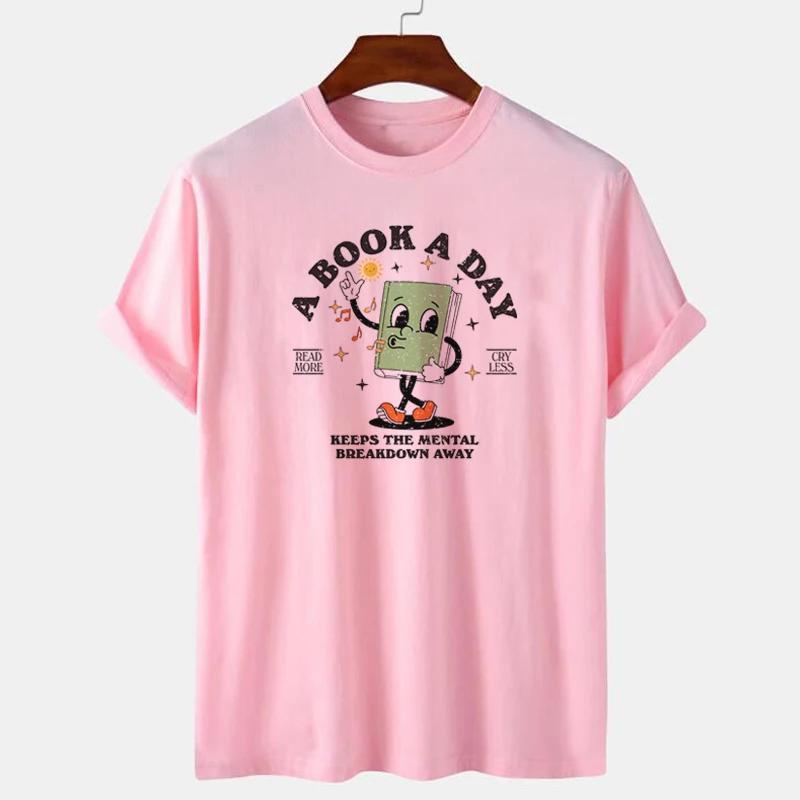 A Book A Day Women Cute Cartoon Bookworm TShirts Funny Book Lover T Shirt Retro Reading Graphic Tees Unisex Bookish Tops Gifts