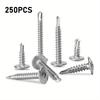 Acero Inoxidable 410 Cruz con Almohadilla Juego de Tornillos Autoperforantes Cabeza Pan con Cola de Milano Mediana 250 Piezas En Caja Clavos Autoperforantes