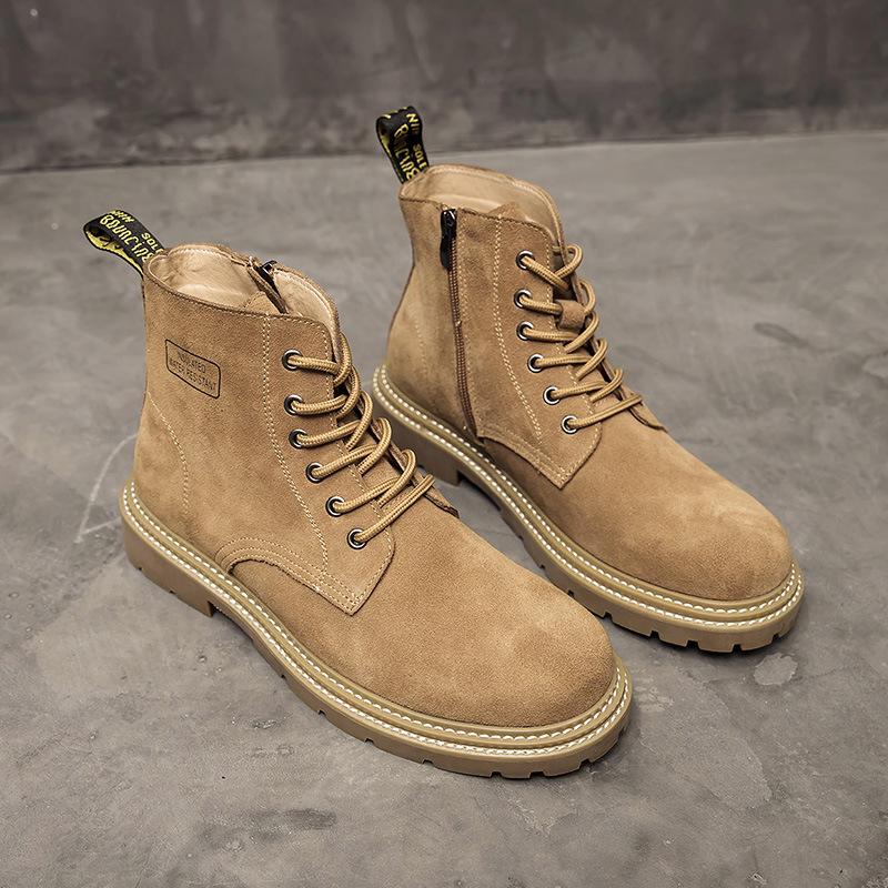 

Высокие мужские кожаные ботинки Martin 2021 года: Замша, внутренняя часть увеличивает высоту, толстая подошва, ретро-стиль для осени/зимы. EU 42