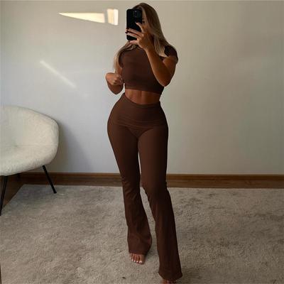 Spring Sexy Slimming Navel Short-sleeved T-shirt High-waisted Tight Casual Pants Suit