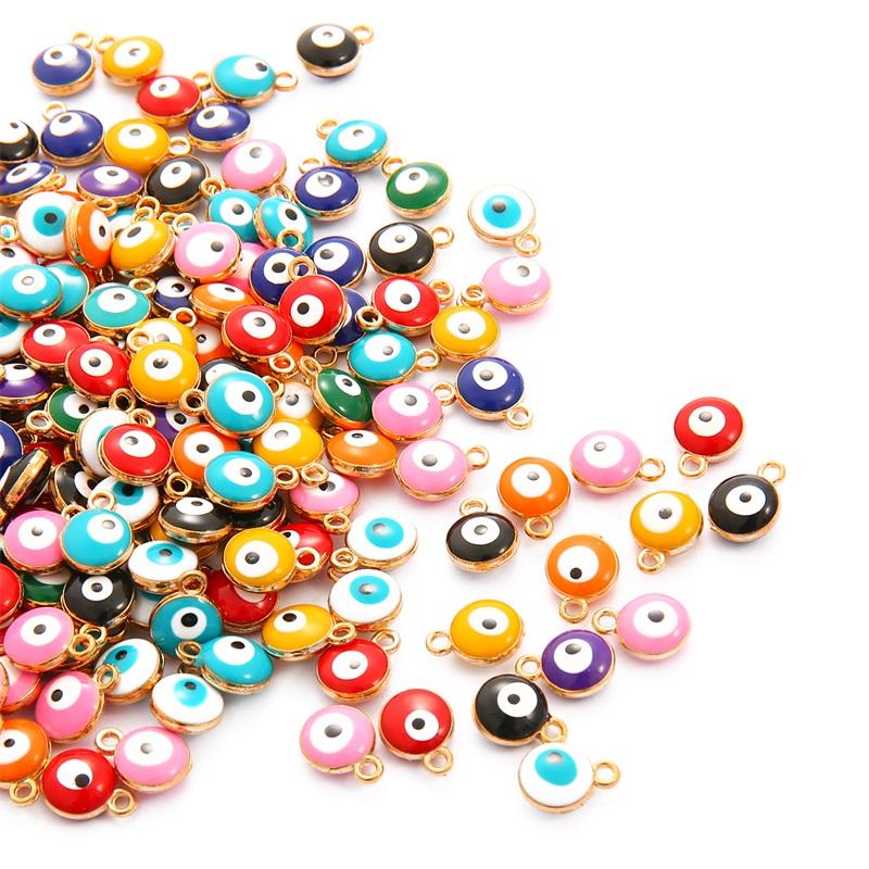 10pcs/Bag 6/8mm Cute Enamel Evil Eye Beads Alloy Charm Pendant For DIY Jewelry Necklace Making