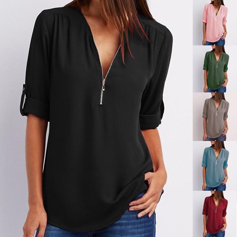 T-shirt Femme Ample Manches Chauve-souris En Mousseline De Soie - Chemisier Léger été Col V