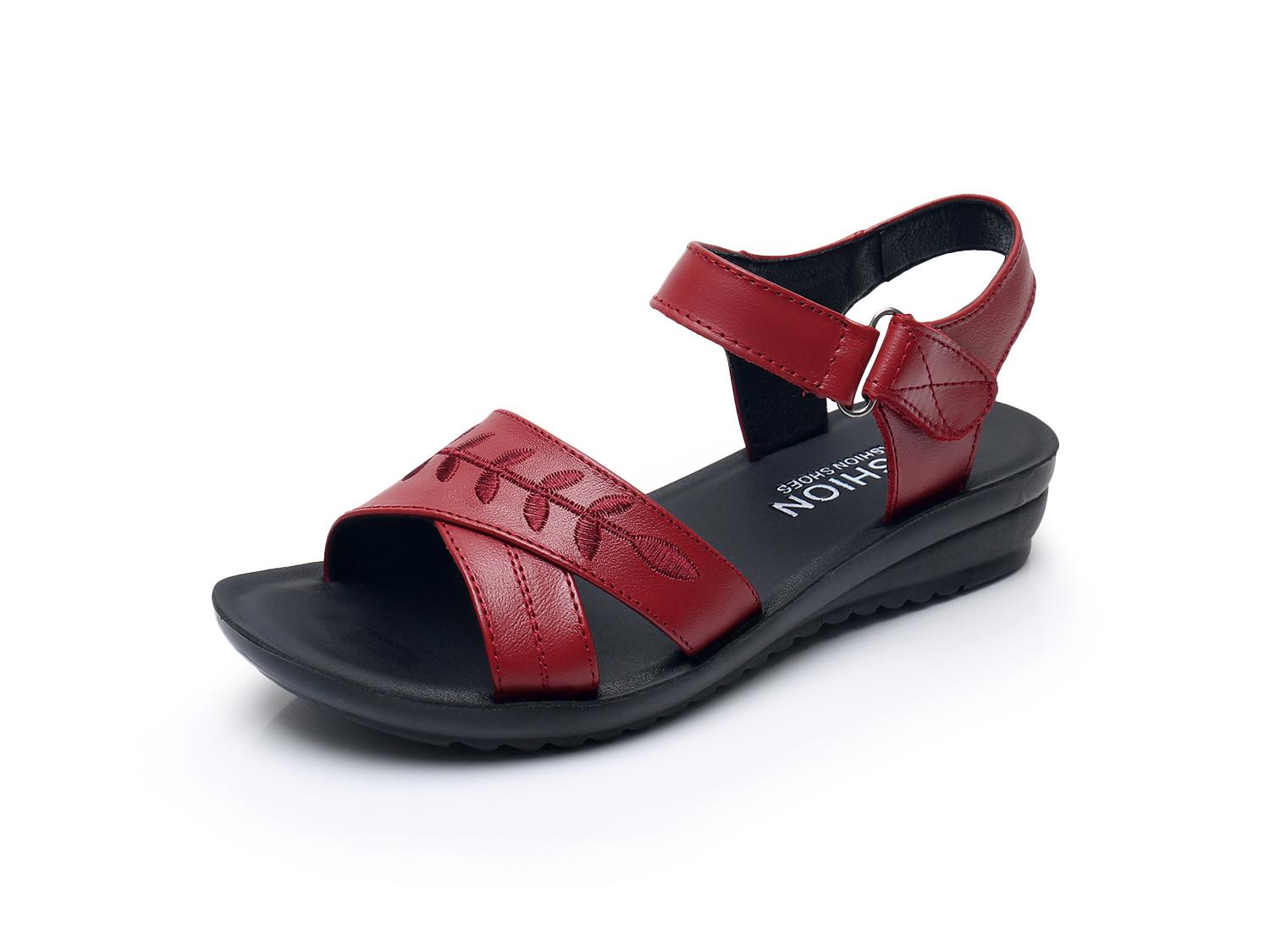 

Женские повседневные сандалии из натуральной кожи с мягкой нескользящей подошвой для зрелых женщин 38 красный