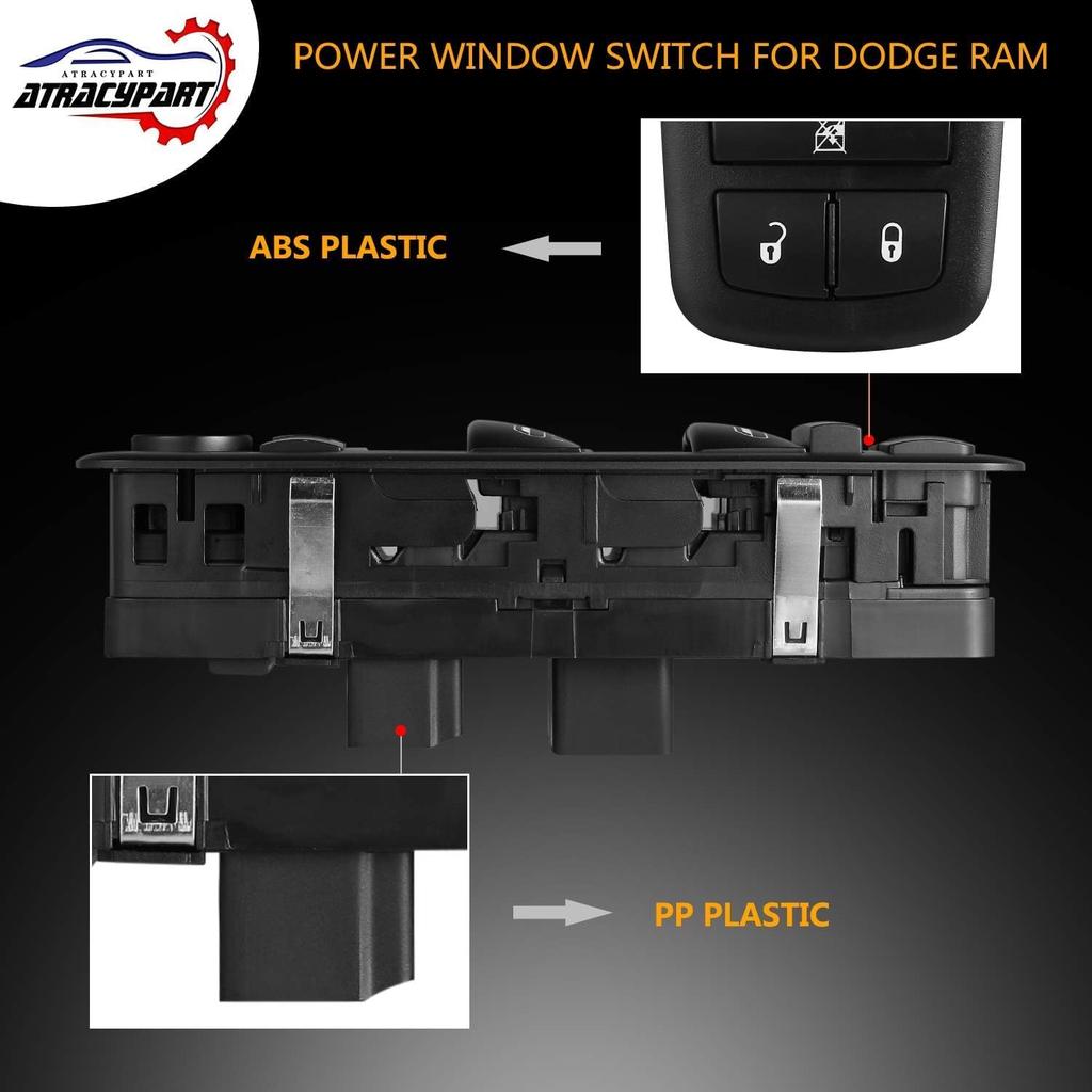 Window Switch Driver Side Master Power Control Button 3P + 9 P | Compatible With 2009 2010 2011 2012 Dodge Ram 1500 2500 3500 | Replaces# 4602863AD,
