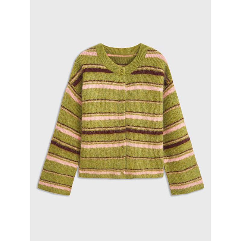 

Вязаный кардиган в свободную полоску, женский повседневный однобортный свитер с длинным рукавом, осенний новый женский модный топ, уличная одежда M