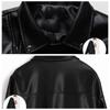 Frühling Herbst Vollarm PU Lederjacke Damen Umlegekragen Übergroße Reißverschlusstasche Nieten gesteppt Einfarbig Schwarz XS-XL