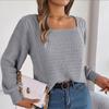 Comfortable Casual Women Solid Color Knitted Pullover Sweater Autumn Winter Square Neck Lantern Sleeve Fried Dough Twists Design