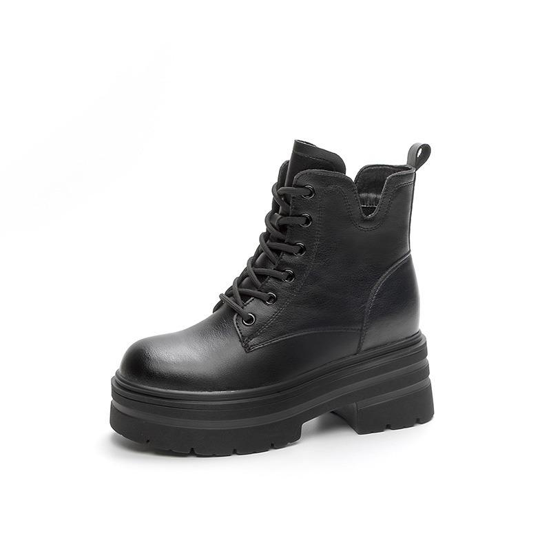 Autumn New Small Thick-soled Wedge Heel Muffin Women's Shoes Inner Increase Casual Medium Tube Short Boots Velvet Women's Tide Boots