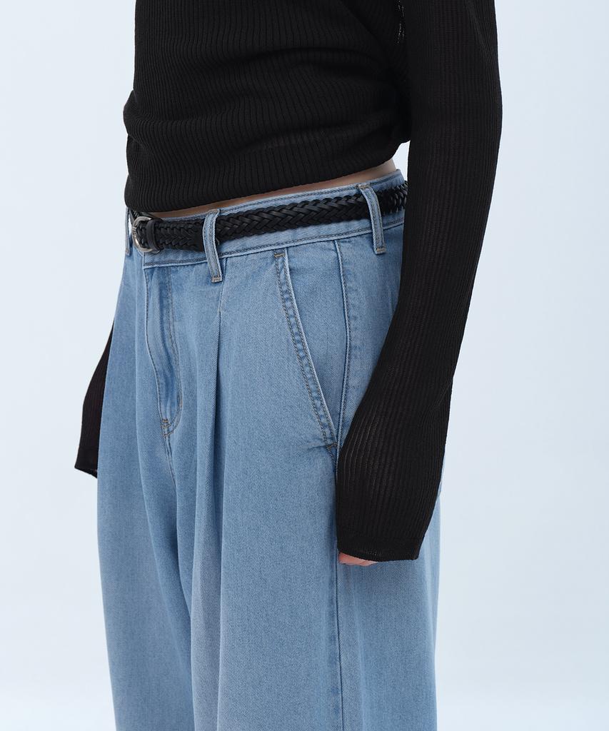 MUSINSA STANDARD WOMAN Women'S Tencel One-Pleat Extra Wide Denim Pants [Sky Blue]