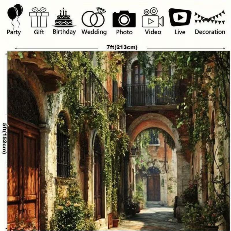2D Romantische Europäische Gasse Kulisse, Altstadt mit Grünen Ranken für Fotoshooting