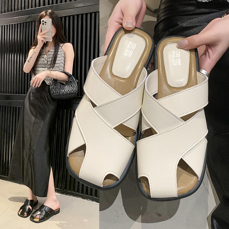 

Мягкий стук и легко носить~! Ленивые кожаные полые сумки на голову, полушлепанцы, женские, нескользящие и дышащие прохладные шлепанцы на лето 40