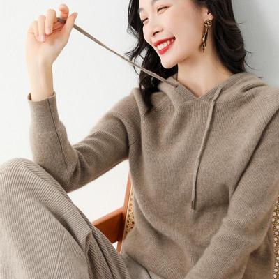 Women's Hooded Sweater: New Autumn/Winter Loose Fit Core-Spun Yarn Pullover
