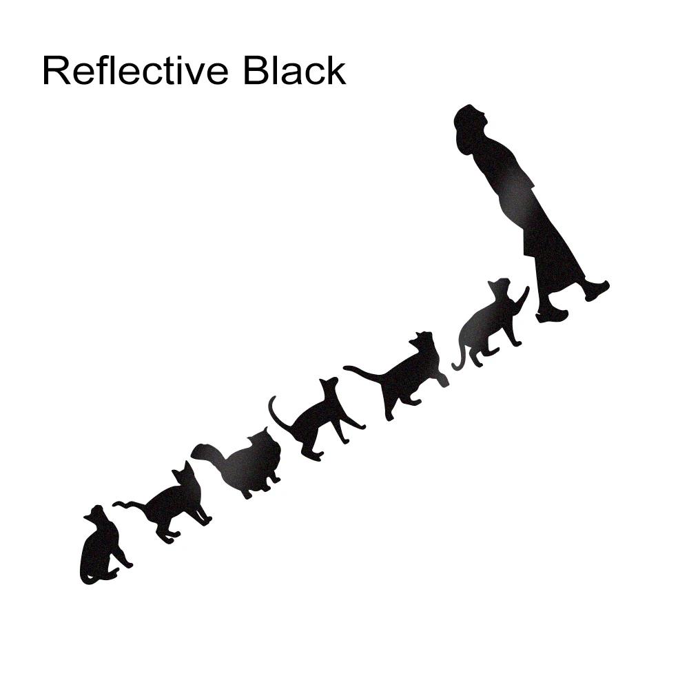 Reflective Lady Cats Follow Woman Vinyl Stickers for Car Van Truck SUV Body Side Window Animal Graphic Decals Decor Accessories