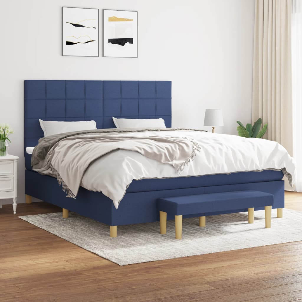 Box Spring Bed with Mattress Blue 160 x 200 cm Fabric