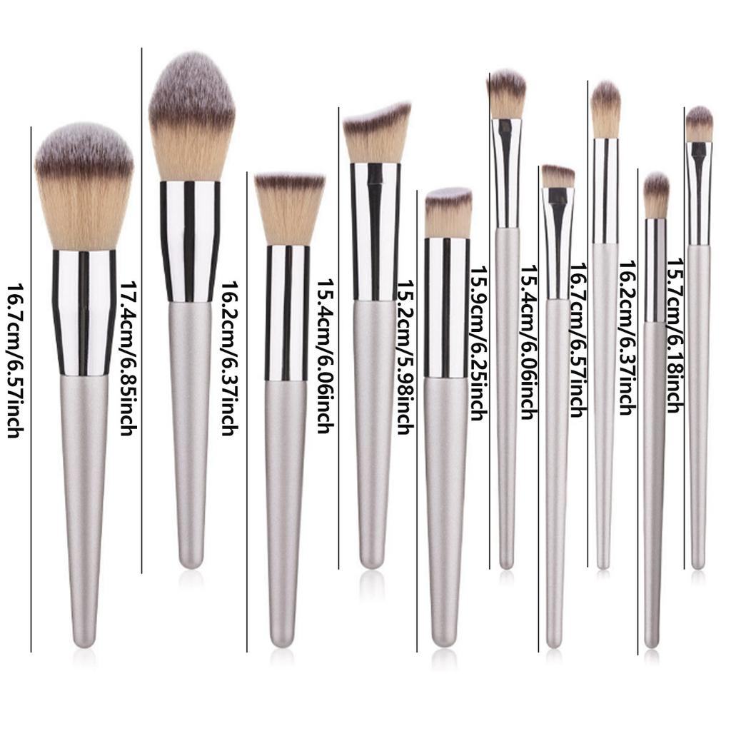 10 Pcs Champagne Gold Makeup Brushes Complete Set of Foundation Loose Powder Blush Concealer Eye Shadow Professional Set