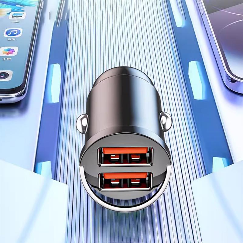 200W Metal Alloy Mini Car Charger Car USB Charger Super Fast Charging Dual Ports USB-A USB-C Hidden Phone Car Charger Adapter