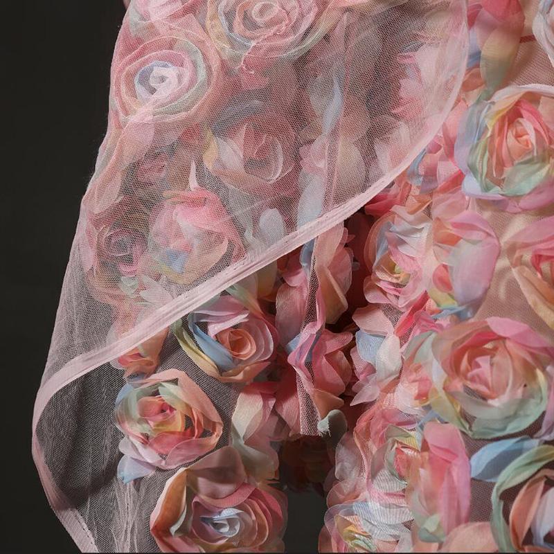 

Chiffon Rose Embroidered Flower Yarn Fabric 3D Rose Floral Tulle Designer Fabric For Diy Dress Wedding Background Decor 50x155cm розовый