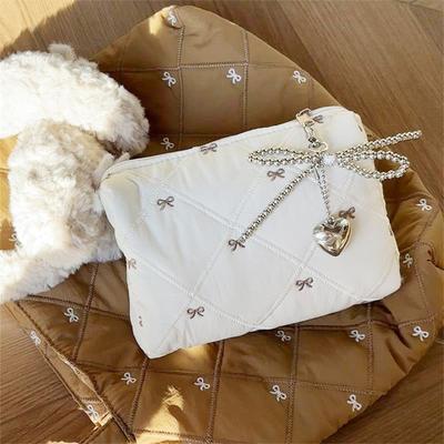 Cute Bow Makeup Bag With Zipper Girly Large Capacity Cosmetic Bag Portable Storage Bag Travel Makeup Toiletry Washing Pouch Gift