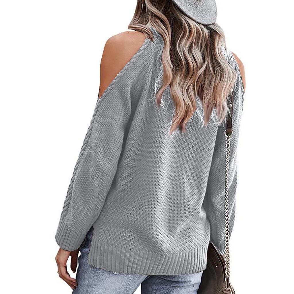 Women Casual Fashion Loose Long-sleeved  Solid Color Top Sweater