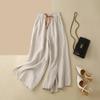 Women's Chinese Style Literary Big Swing Skirt Casual Nine Minute Pants Solid Color Tie High Waist Cotton Linen Pants