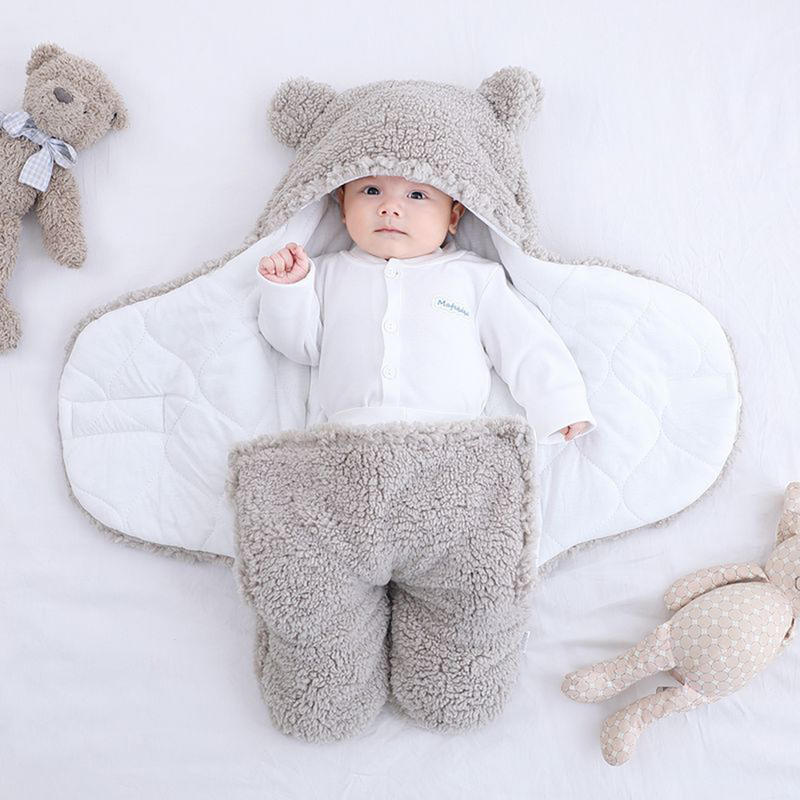 Baby Winter Fleece Swaddle Blanket Cute Newborn Swaddling Wrap Soft Plush Sleeping Sacks