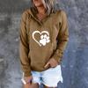 Women's Fashion Casual Loose Love Printed Button Drawstring Stitching Long-sleeved Kangaroo-pocket Hooded Sweatshirt